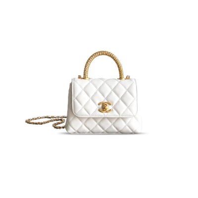 CHANEL 25A CALFSKIN QUILTED TOP HANDLE FLAP BAG 103722 (14*11.5*5.5cm)